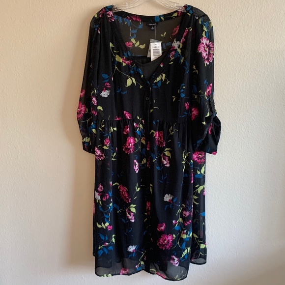 Torrid Black Floral Chiffon Shirt Dress - Picture 2 of 7